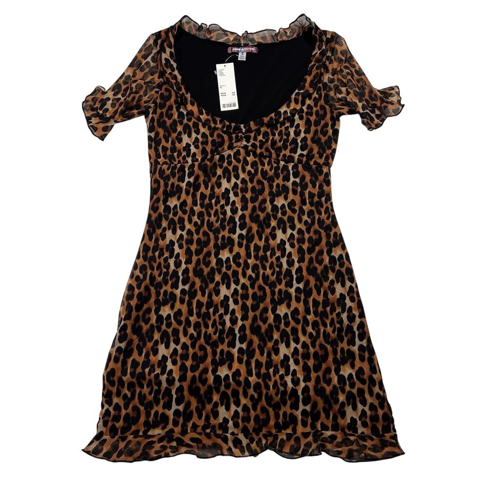 Urban Outfitters Mini Dress Size M Leopard Ruffle Hem Short Sleeve Party Sexy